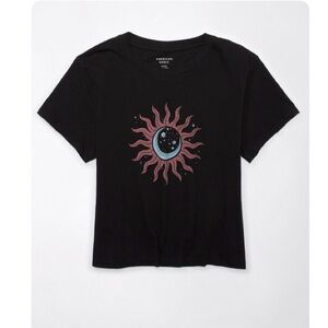 American Eagle Black Sun and Moon Graphic crop shirt